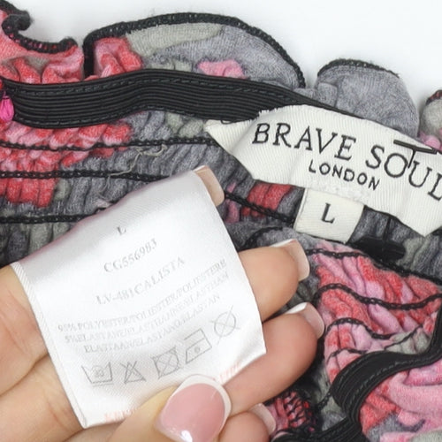 Brave Soul Women Black Floral Tie Strap Smocked Camisole Top Size L