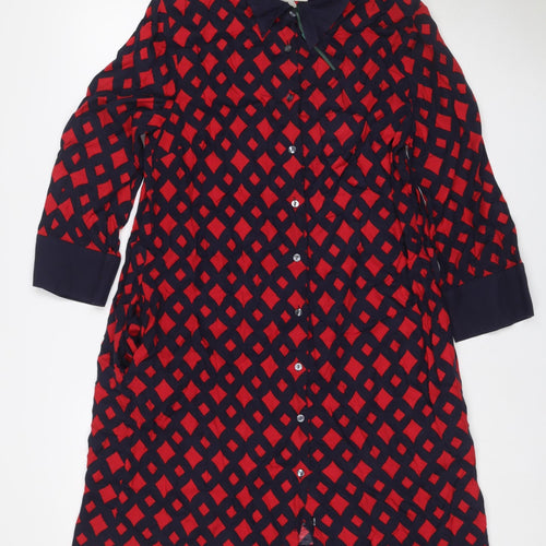 Hobbs Women Multicoloured Geometric Shirt Dress UK 12 Long Sleeve