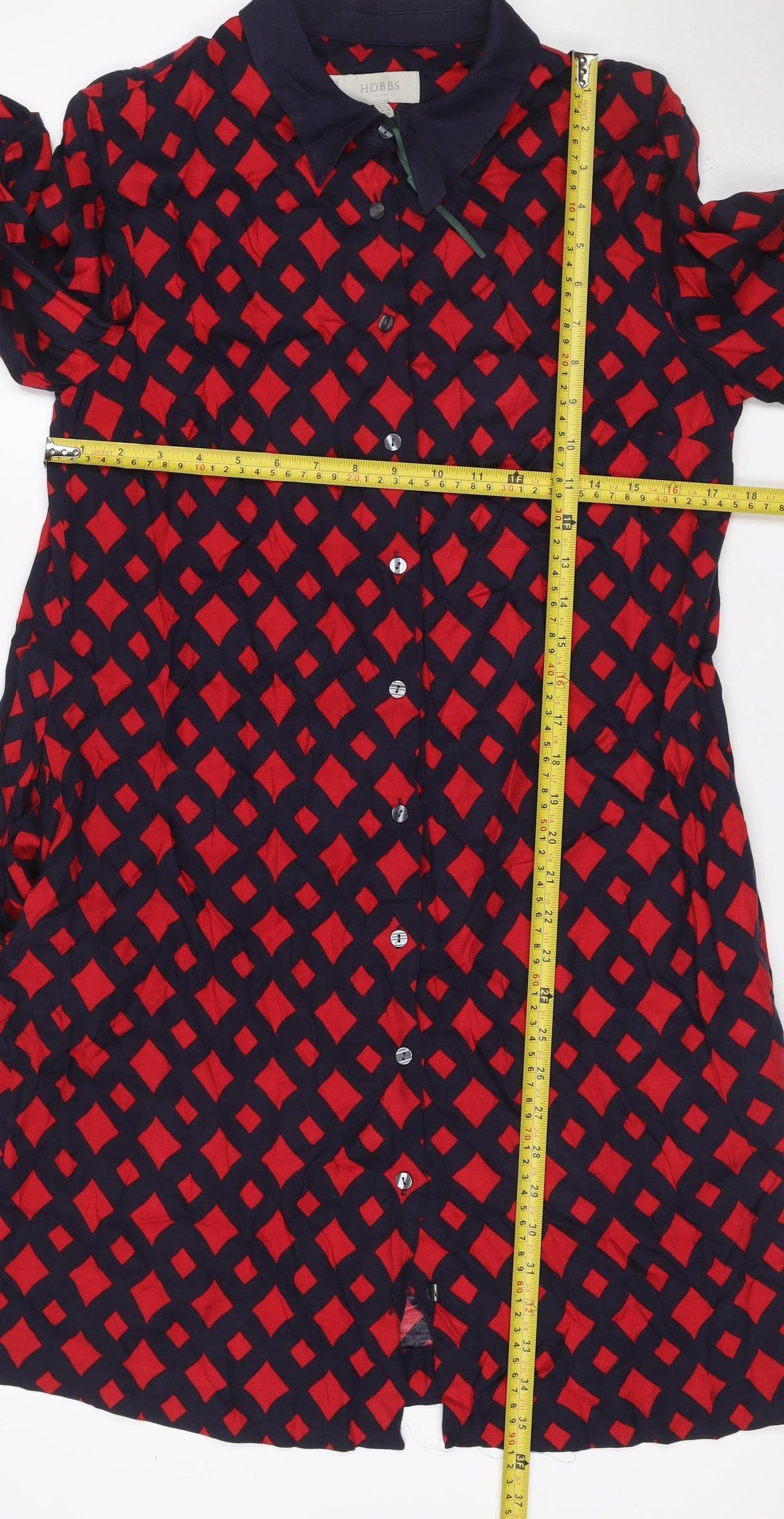 Hobbs Women Multicoloured Geometric Shirt Dress UK 12 Long Sleeve