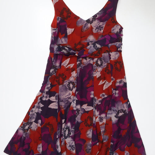 Per Una Women Red Floral UK 16 A-Line One Shoulder Chiffon Midi Dress