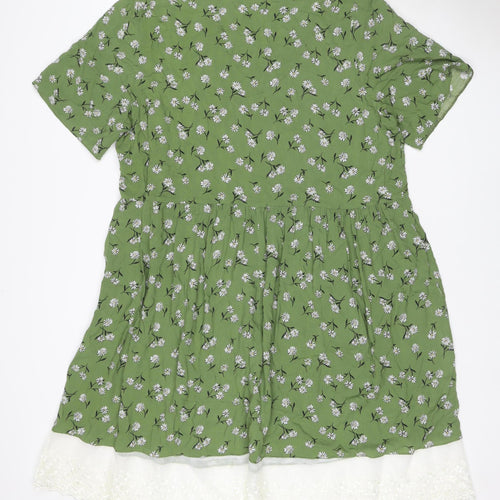 Evans Women Green Floral Lace Hem Fit & Flare Dress UK 24