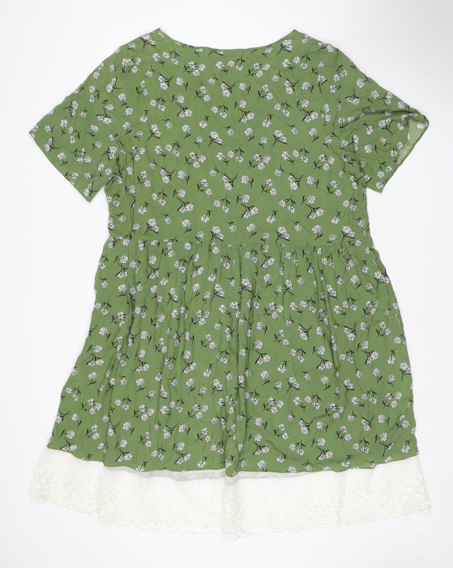 Evans Women Green Floral Lace Hem Fit & Flare Dress UK 24