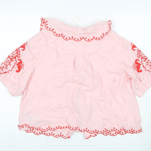 Marks and Spencer Women Pink Size 14 Embroidered Tie Front Blouse
