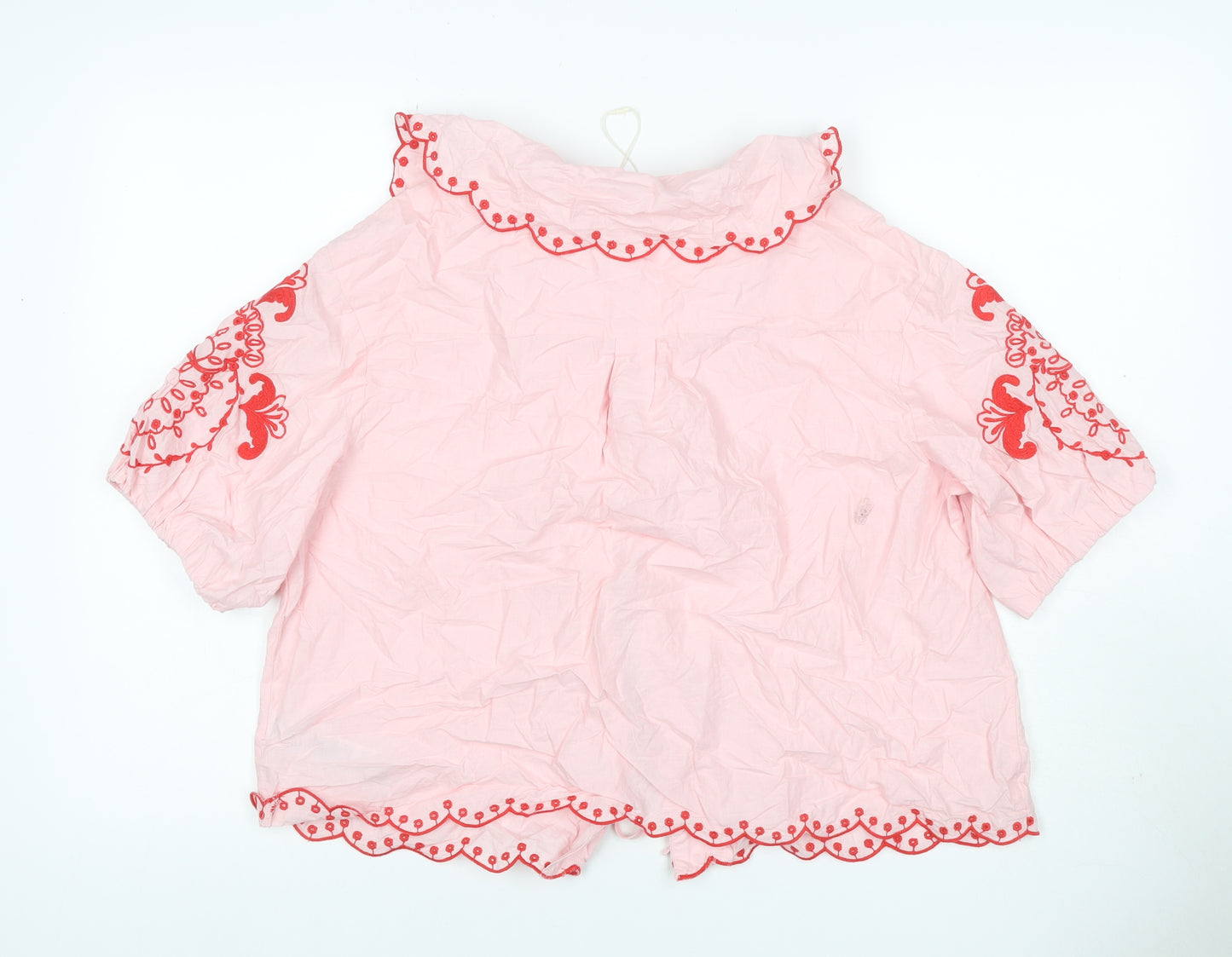 Marks and Spencer Women Pink Size 14 Embroidered Tie Front Blouse