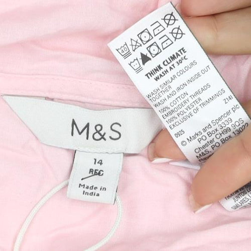 Marks and Spencer Women Pink Size 14 Embroidered Tie Front Blouse