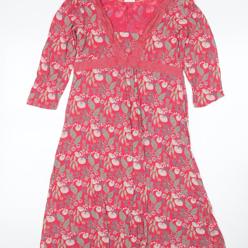 White Stuff Women’s Red Floral Midi A-Line Dress UK 10 V-Neck