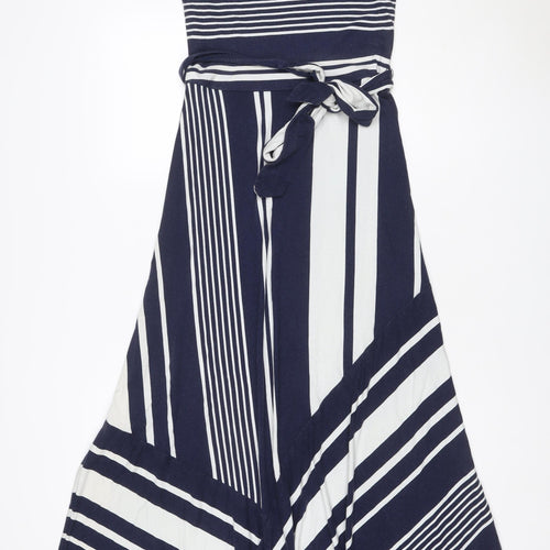 Monsoon Women’s Blue White Striped UK 8 Wrap Jersey Knee Dress