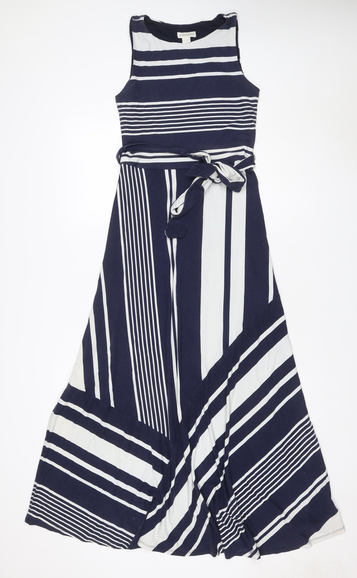 Monsoon Women’s Blue White Striped UK 8 Wrap Jersey Knee Dress