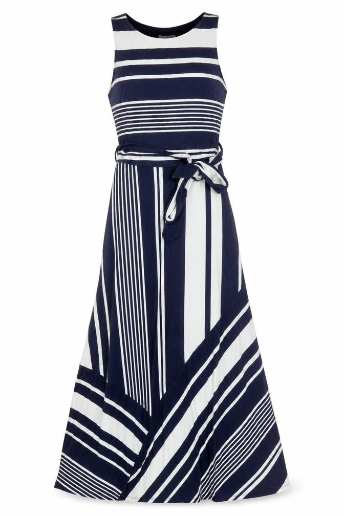 Monsoon Women’s Blue White Striped UK 8 Wrap Jersey Knee Dress