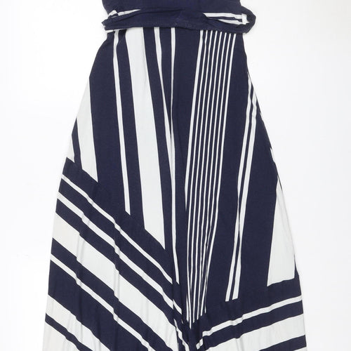 Monsoon Women’s Blue White Striped UK 8 Wrap Jersey Knee Dress