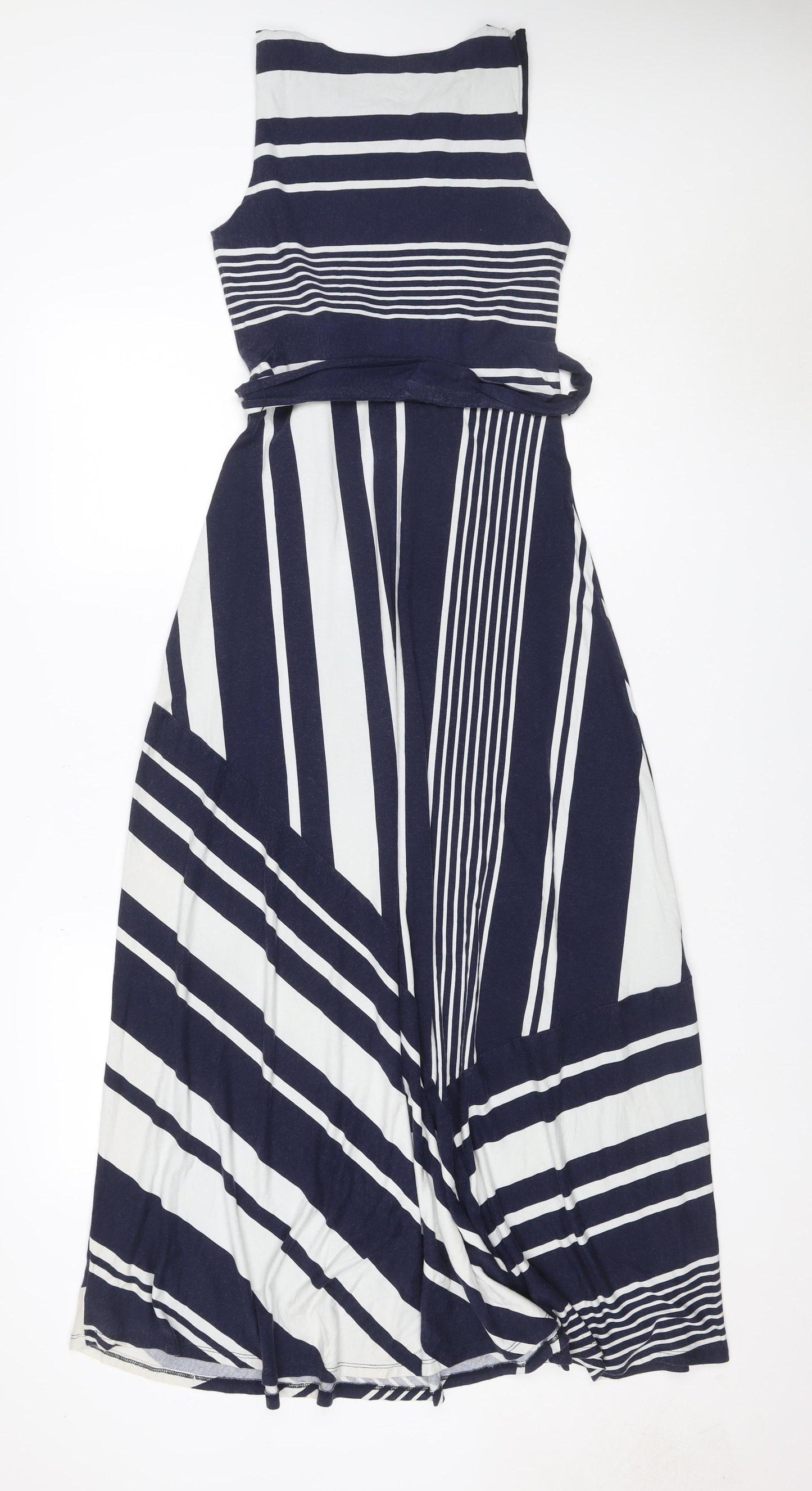Monsoon Women’s Blue White Striped UK 8 Wrap Jersey Knee Dress