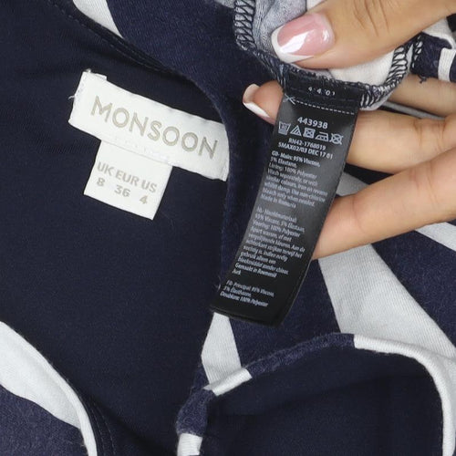 Monsoon Women’s Blue White Striped UK 8 Wrap Jersey Knee Dress