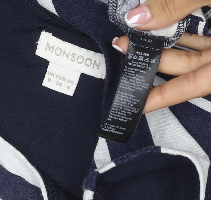 Monsoon Women’s Blue White Striped UK 8 Wrap Jersey Knee Dress