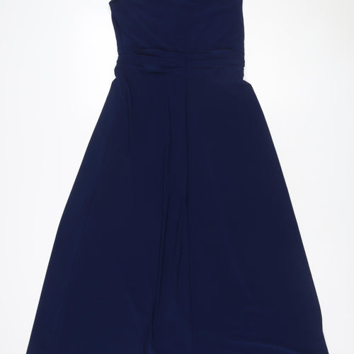 House of Elegance Women Blue UK 10 Long A-Line Beaded Formal Dress