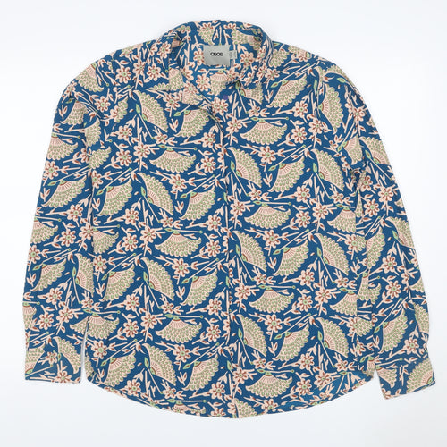 ASOS Women Blue Bird Floral Viscose Button-Up Shirt UK 12