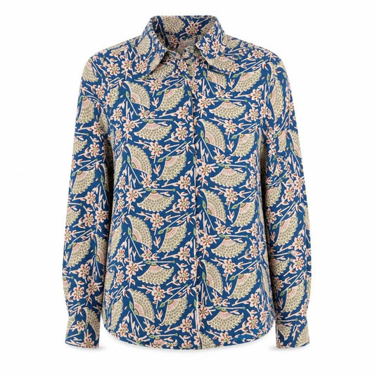ASOS Women Blue Bird Floral Viscose Button-Up Shirt UK 12