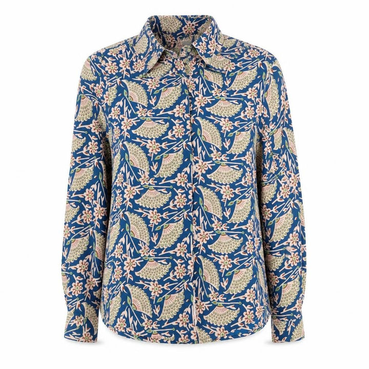ASOS Women Blue Bird Floral Viscose Button-Up Shirt UK 12