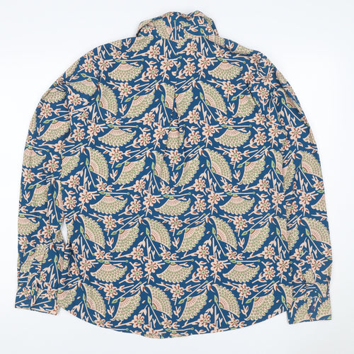 ASOS Women Blue Bird Floral Viscose Button-Up Shirt UK 12