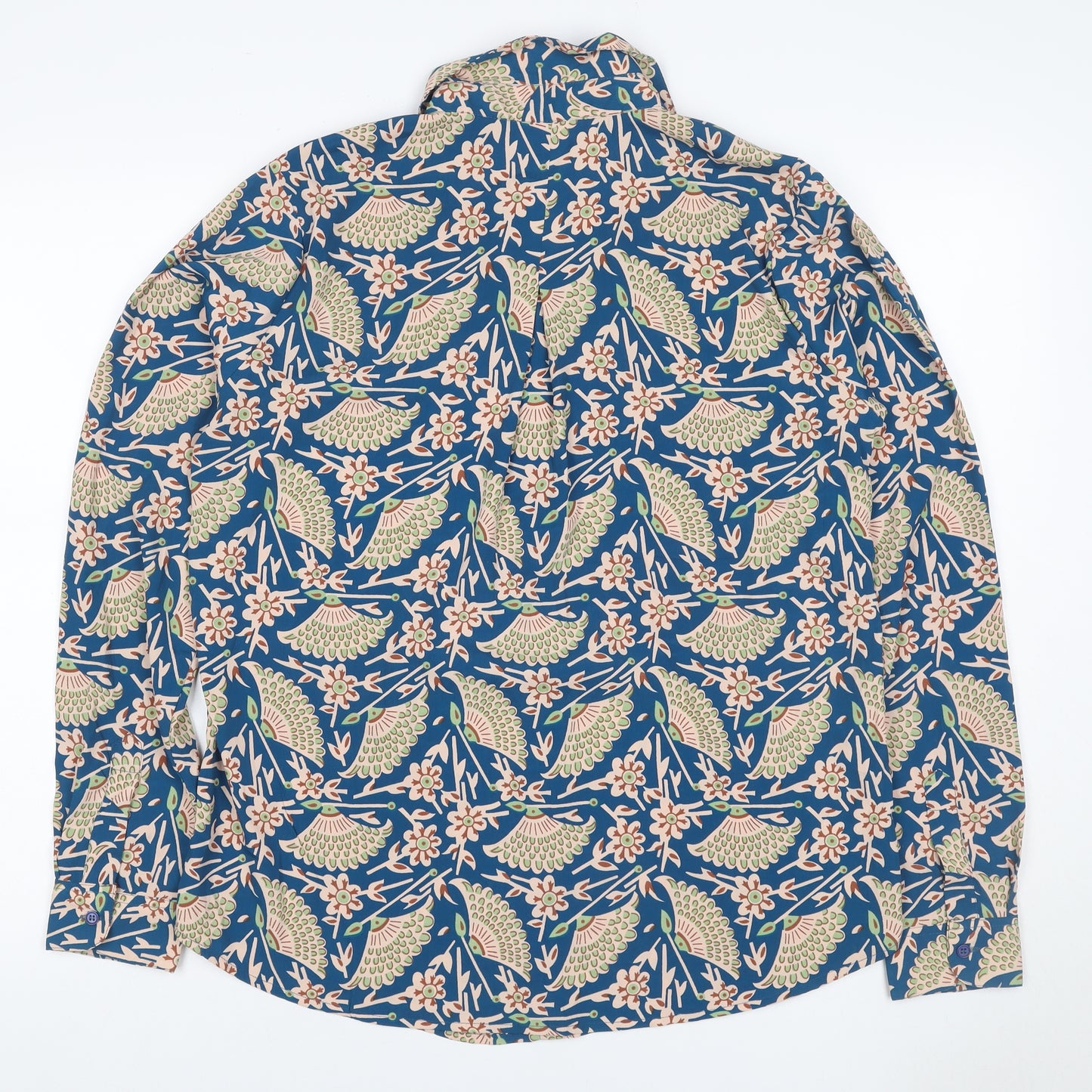 ASOS Women Blue Bird Floral Viscose Button-Up Shirt UK 12