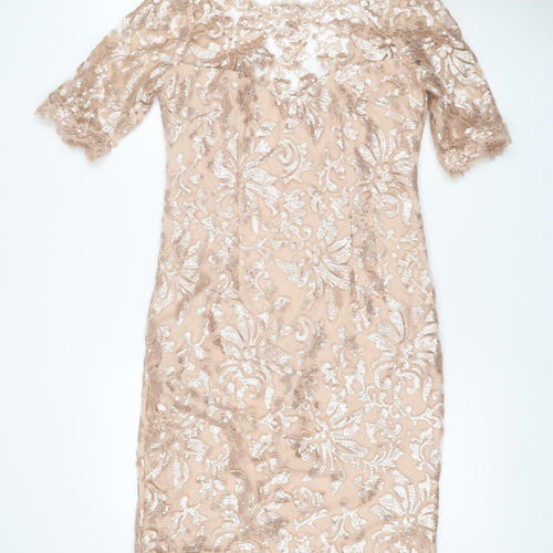 Montique Women’s Beige Sequin Lace Bodycon Mini Dress UK 10