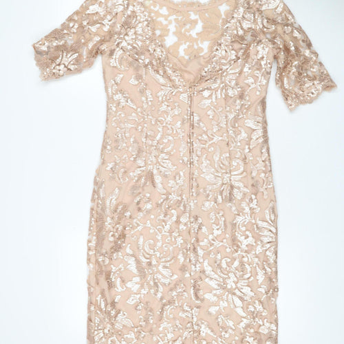 Montique Women’s Beige Sequin Lace Bodycon Mini Dress UK 10