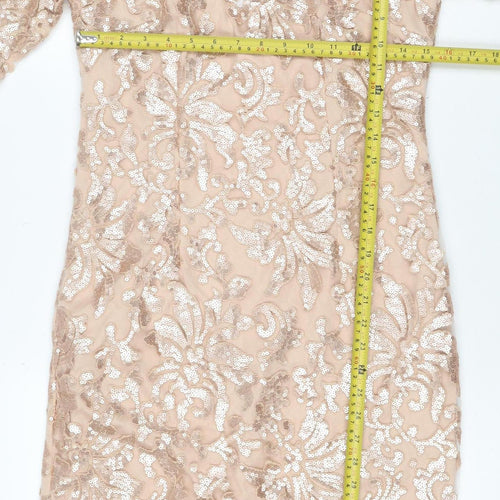 Montique Women’s Beige Sequin Lace Bodycon Mini Dress UK 10