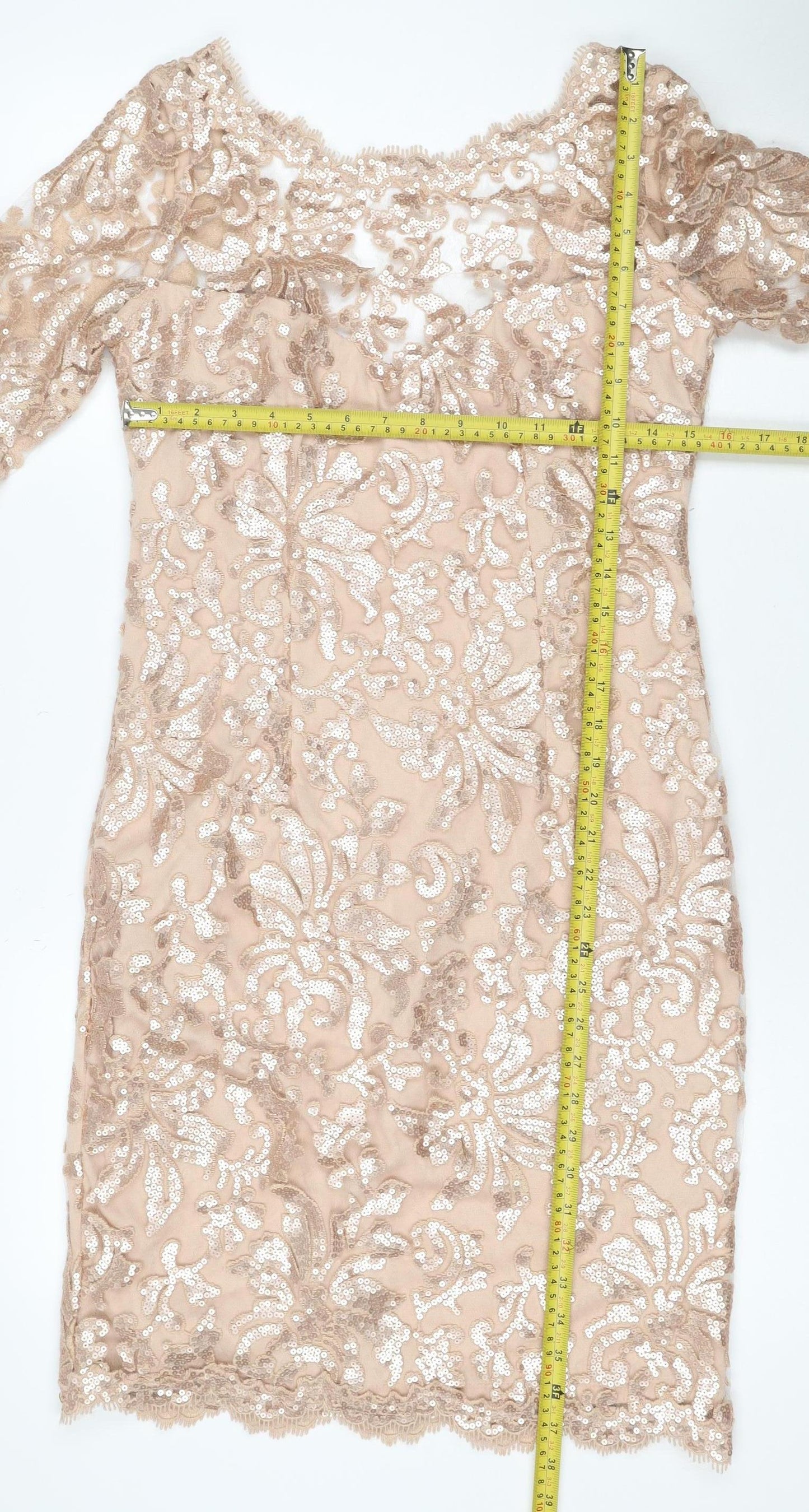 Montique Women’s Beige Sequin Lace Bodycon Mini Dress UK 10