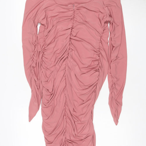 Club L London Women Pink UK 16 Maxi Off Shoulder Ruched Long Sleeve Dress