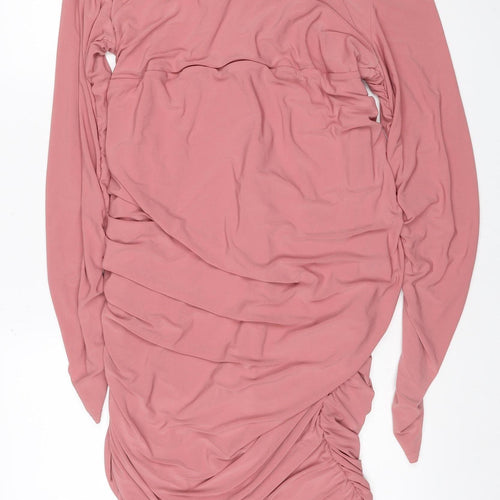 Club L London Women Pink UK 16 Maxi Off Shoulder Ruched Long Sleeve Dress
