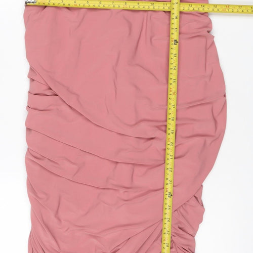 Club L London Women Pink UK 16 Maxi Off Shoulder Ruched Long Sleeve Dress