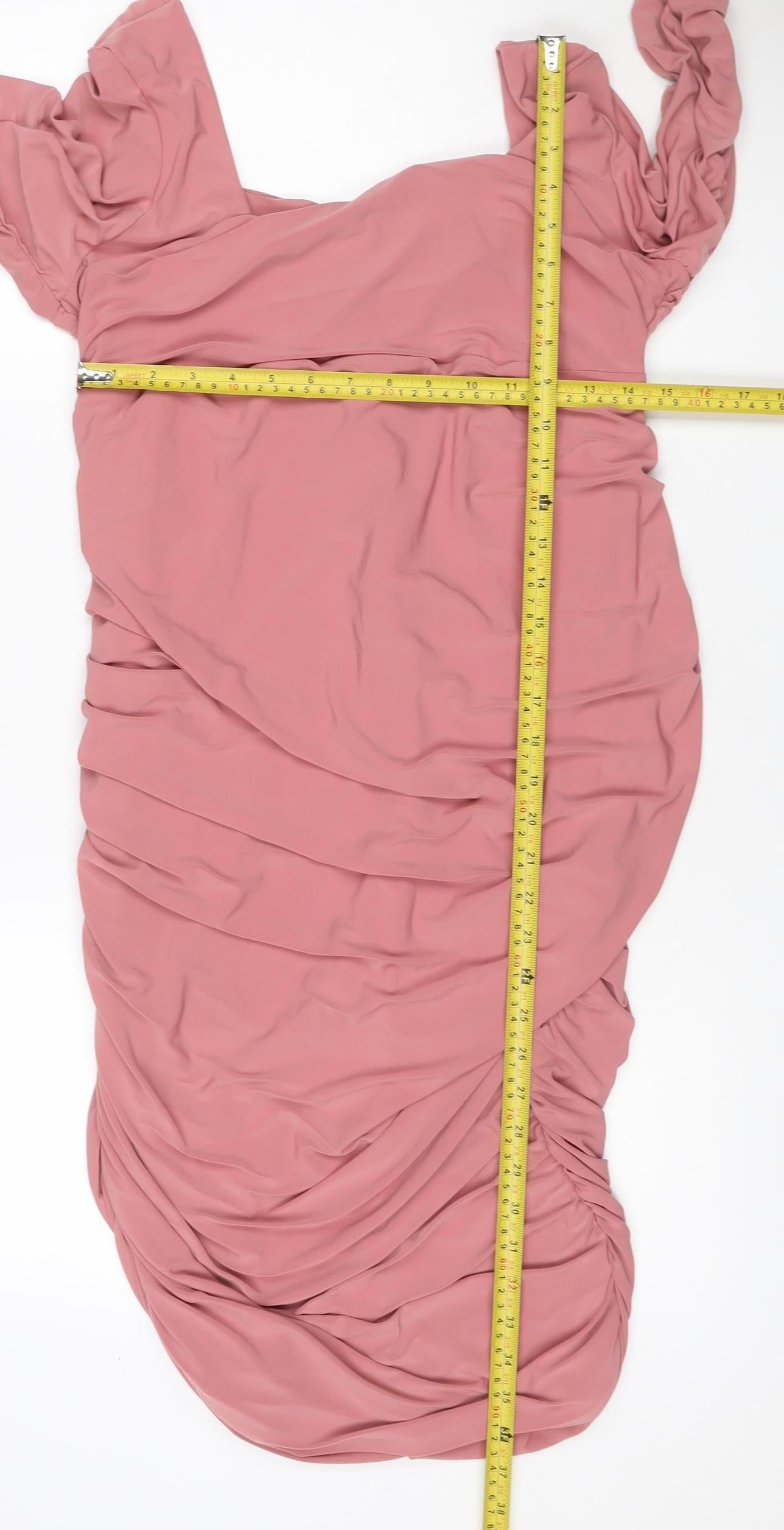 Club L London Women Pink UK 16 Maxi Off Shoulder Ruched Long Sleeve Dress