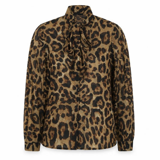 Quiz Women's Brown UK 8 Leopard Print Pussybow Long Sleeve Blouse