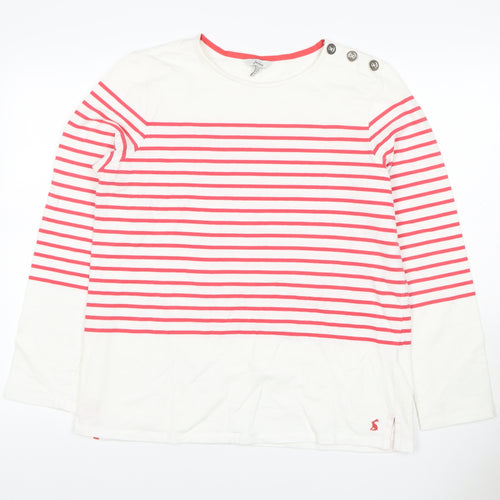 Joules Women White Pink Stripe Cotton Jersey Long Sleeve Top UK 14