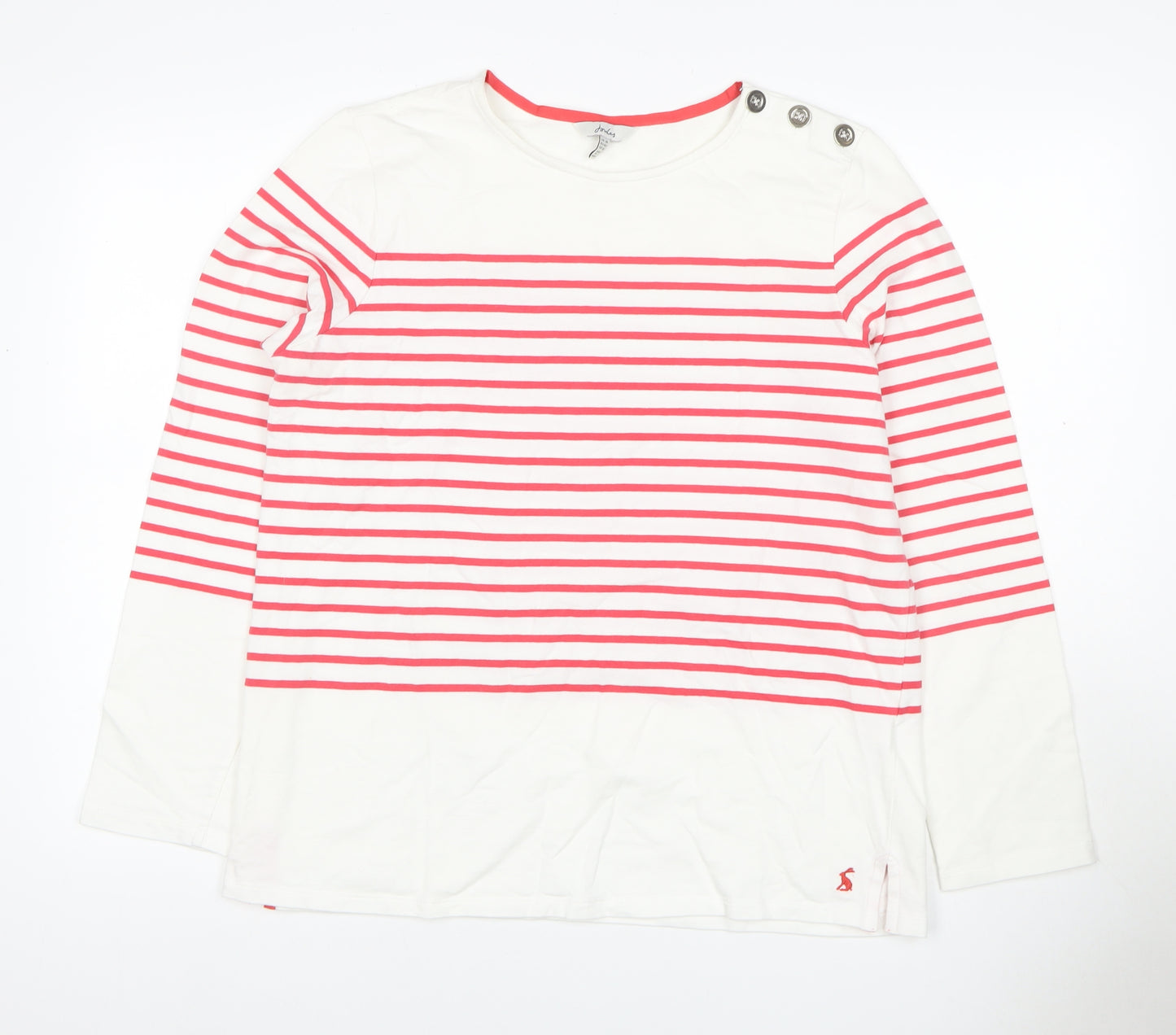 Joules Women White Pink Stripe Cotton Jersey Long Sleeve Top UK 14