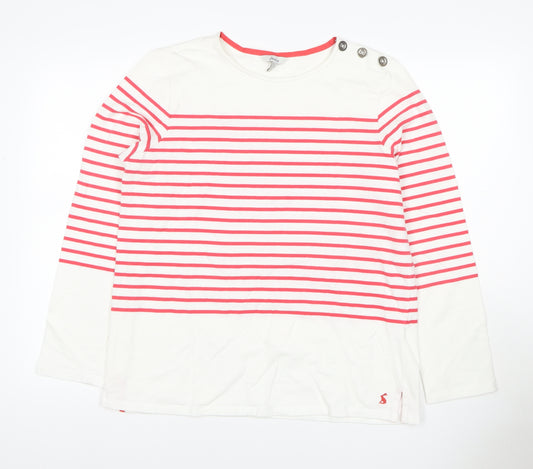 Joules Women White Pink Stripe Cotton Jersey Long Sleeve Top UK 14