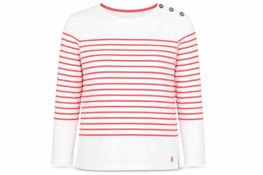 Joules Women White Pink Stripe Cotton Jersey Long Sleeve Top UK 14