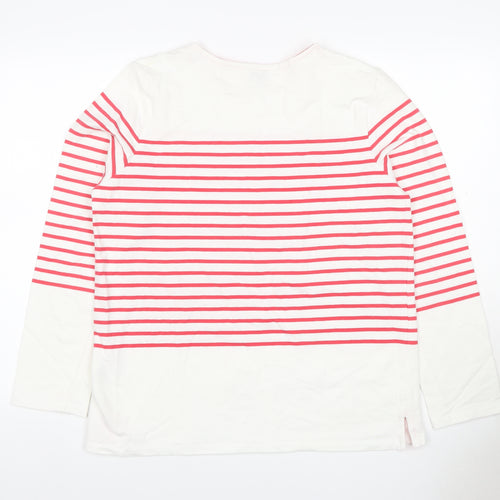 Joules Women White Pink Stripe Cotton Jersey Long Sleeve Top UK 14