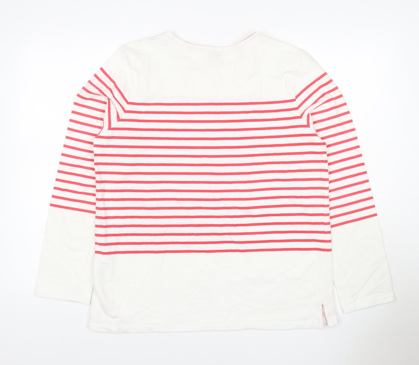 Joules Women White Pink Stripe Cotton Jersey Long Sleeve Top UK 14