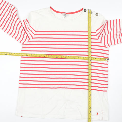 Joules Women White Pink Stripe Cotton Jersey Long Sleeve Top UK 14