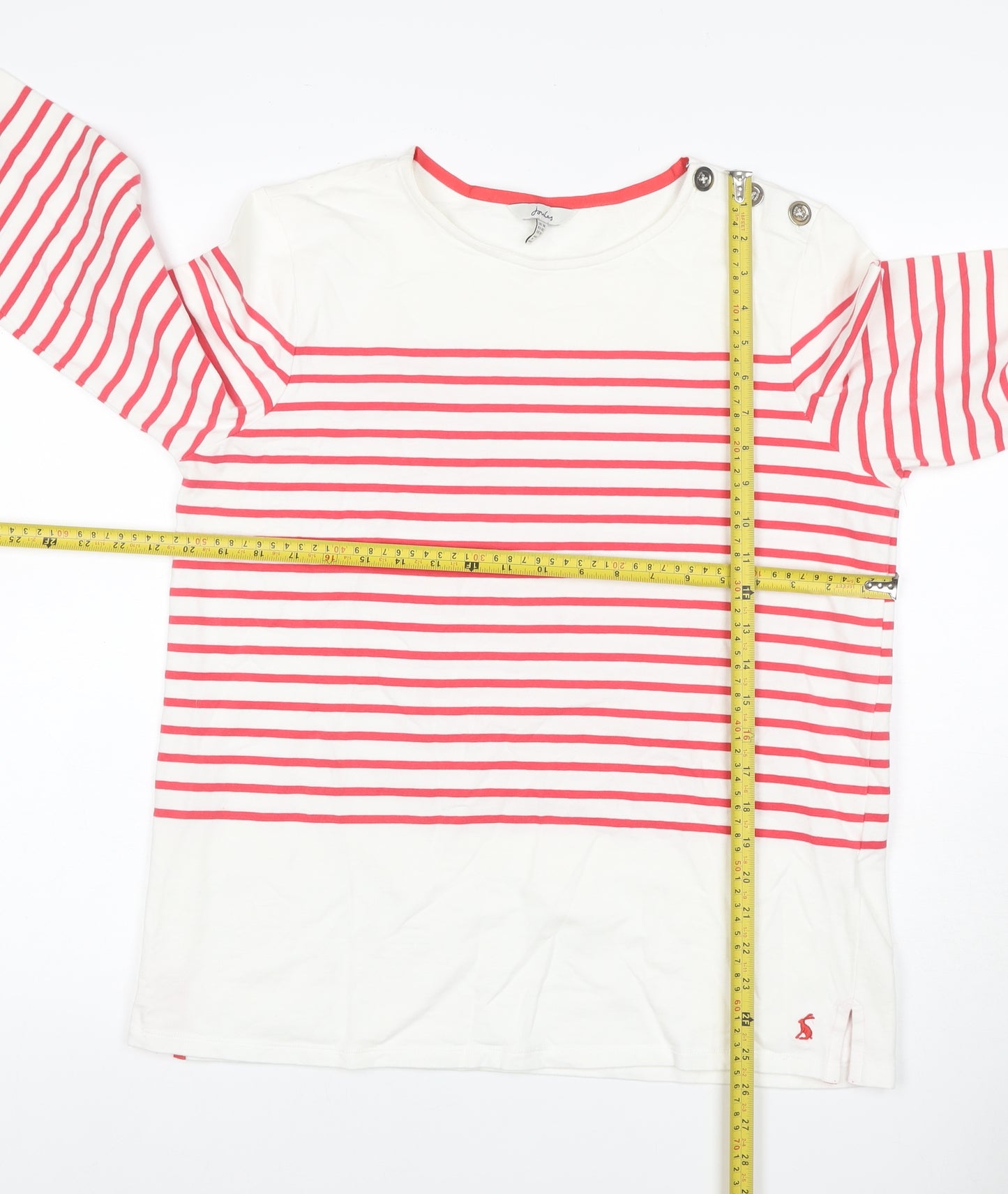Joules Women White Pink Stripe Cotton Jersey Long Sleeve Top UK 14