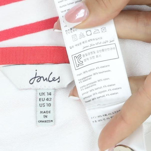 Joules Women White Pink Stripe Cotton Jersey Long Sleeve Top UK 14