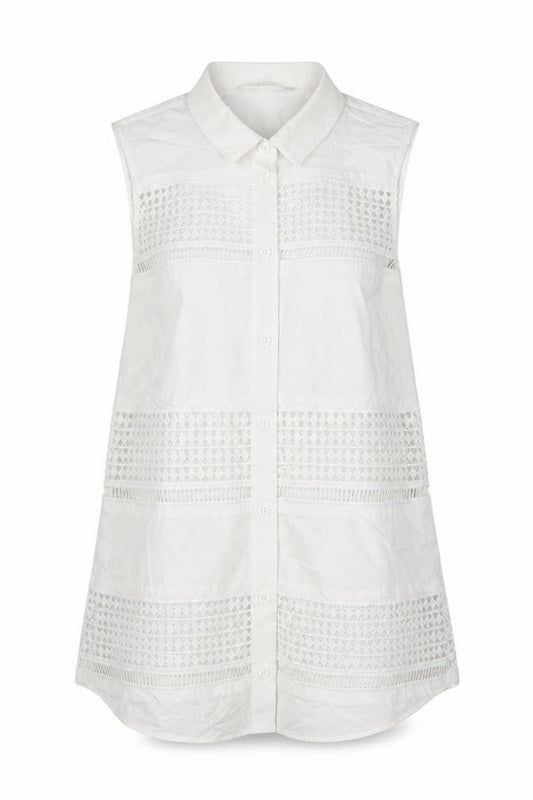 Karen Millen Women White UK 10 Sleeveless Lace Button-Up Tunic Blouse