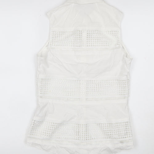 Karen Millen Women White UK 10 Sleeveless Lace Button-Up Tunic Blouse