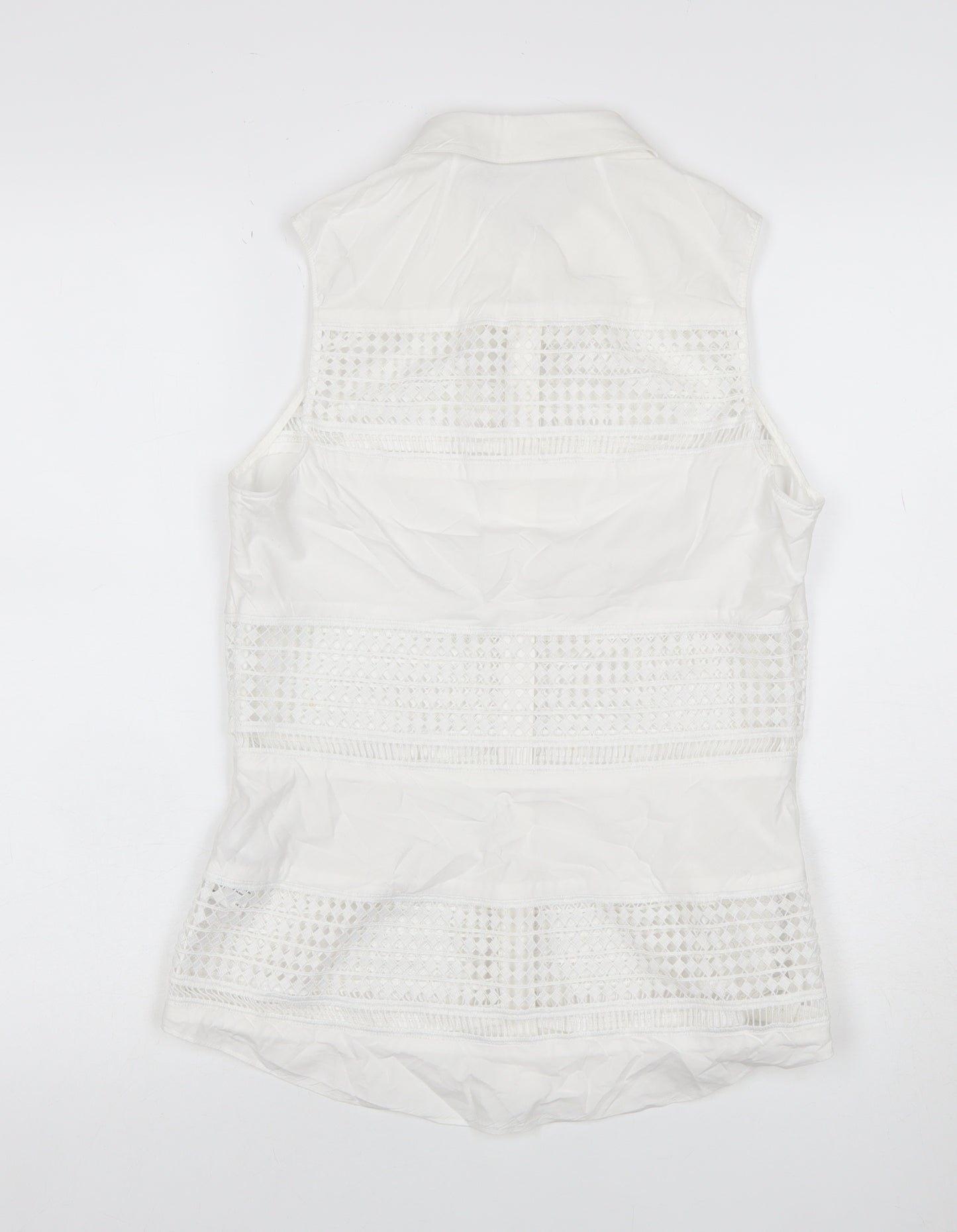 Karen Millen Women White UK 10 Sleeveless Lace Button-Up Tunic Blouse