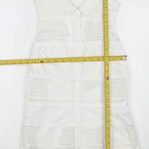Karen Millen Women White UK 10 Sleeveless Lace Button-Up Tunic Blouse