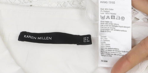 Karen Millen Women White UK 10 Sleeveless Lace Button-Up Tunic Blouse