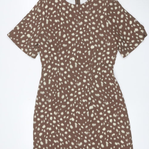 M&S Women’s Brown Animal Print Fit & Flare Dress UK 10 Bell Sleeve