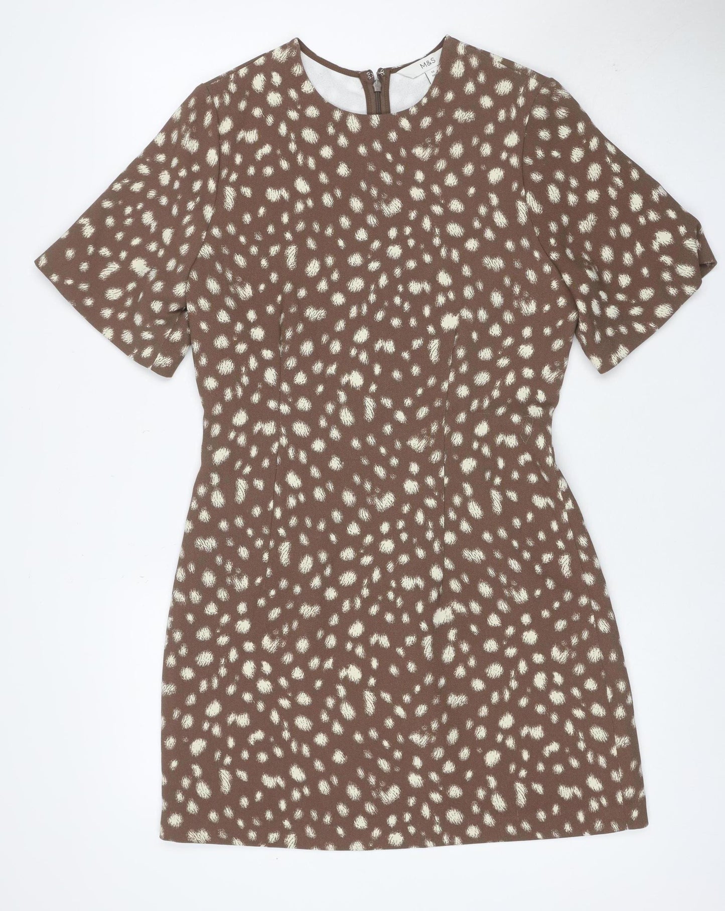 M&S Women’s Brown Animal Print Fit & Flare Dress UK 10 Bell Sleeve