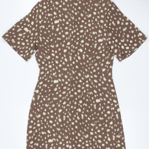 M&S Women’s Brown Animal Print Fit & Flare Dress UK 10 Bell Sleeve