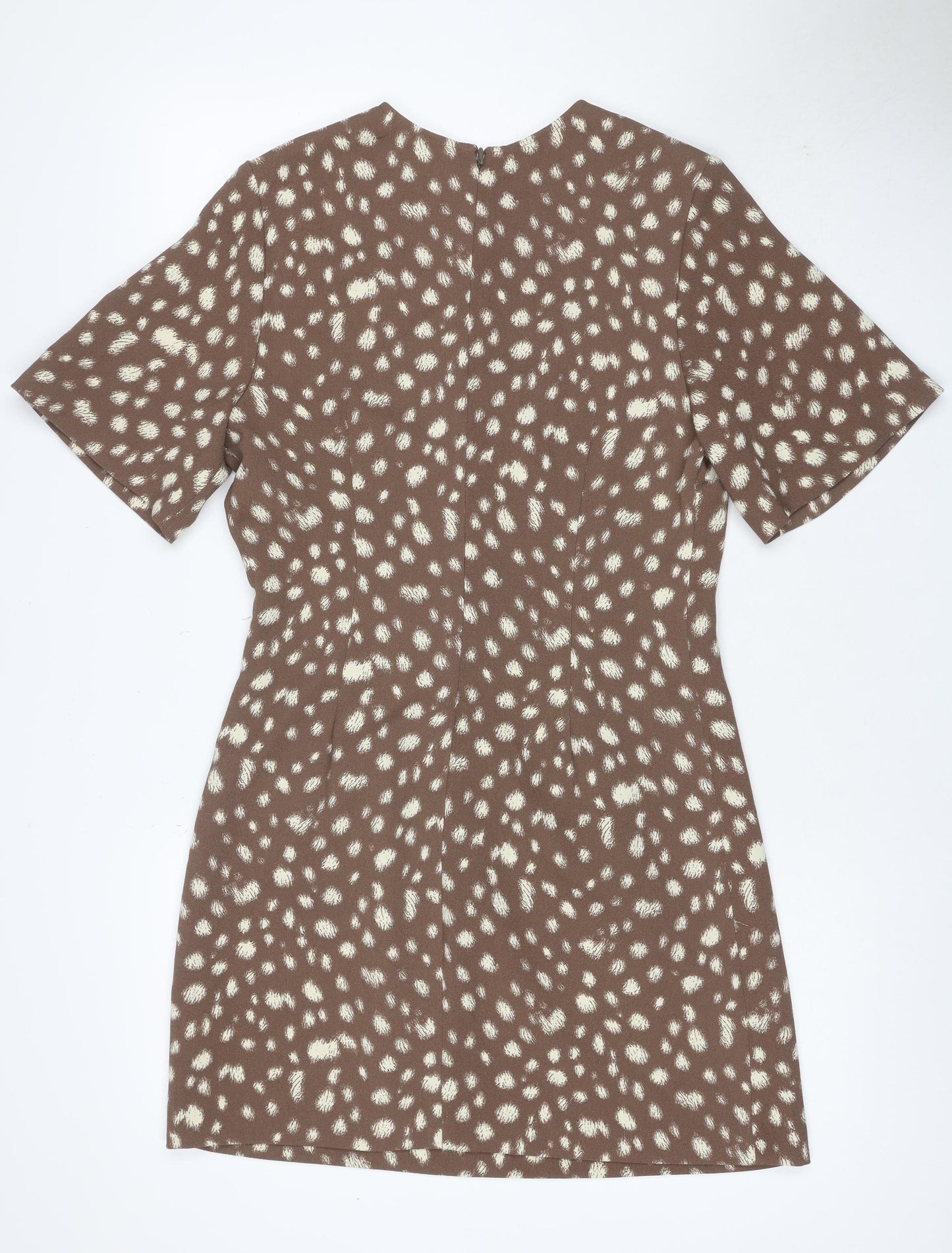 M&S Women’s Brown Animal Print Fit & Flare Dress UK 10 Bell Sleeve